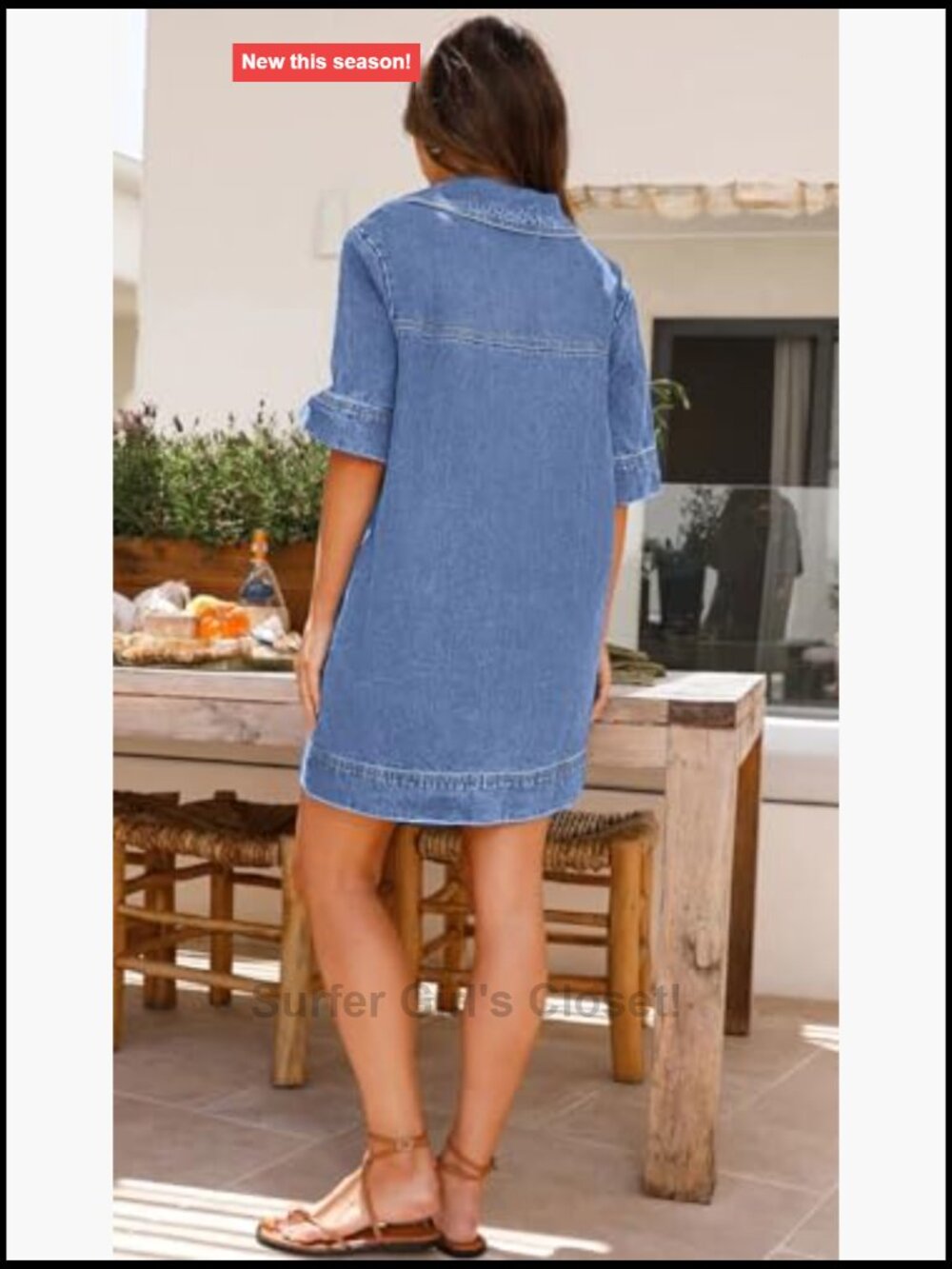 Casual Jean Dress Short Sleeve V-Neck A-Line Mini Denim Tunic Pullover Summer - Picture 4 of 6